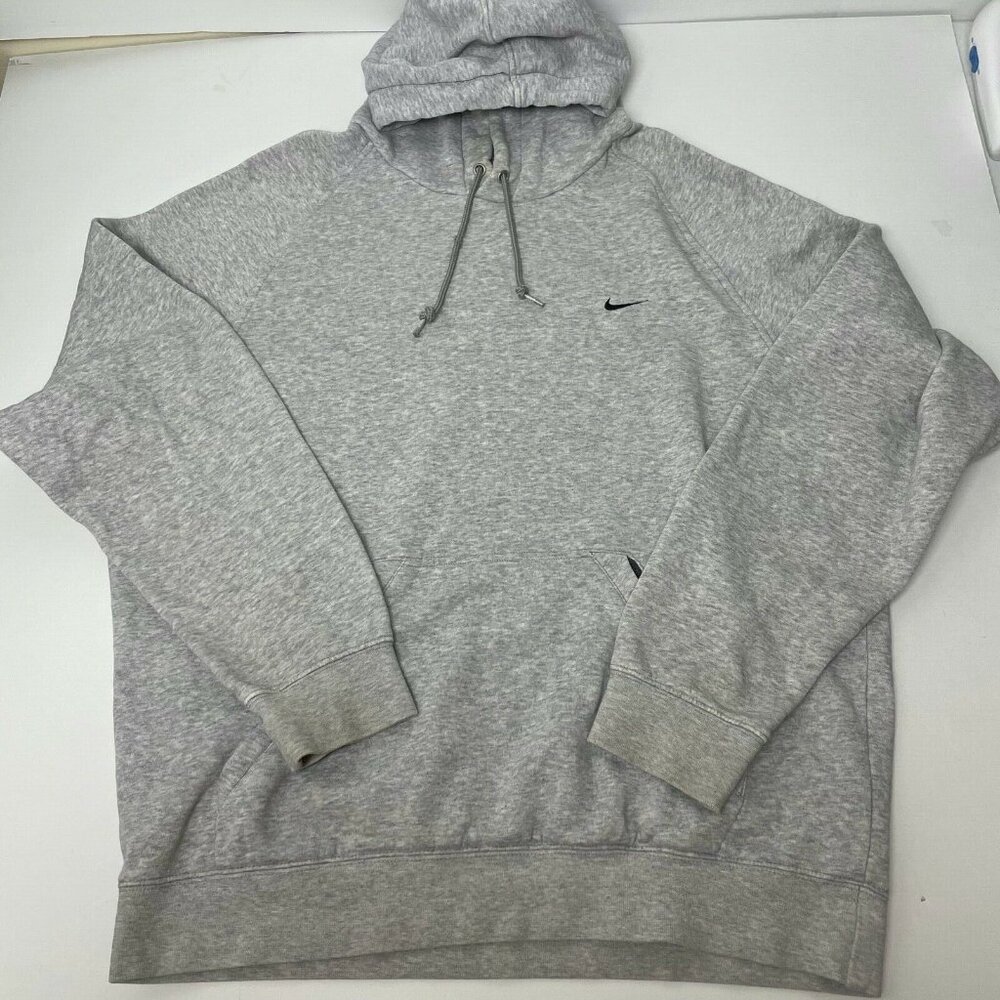 Vintage Nike Embroidered Hoodie Mens Large Light Gray Black Swoosh Early 2000s